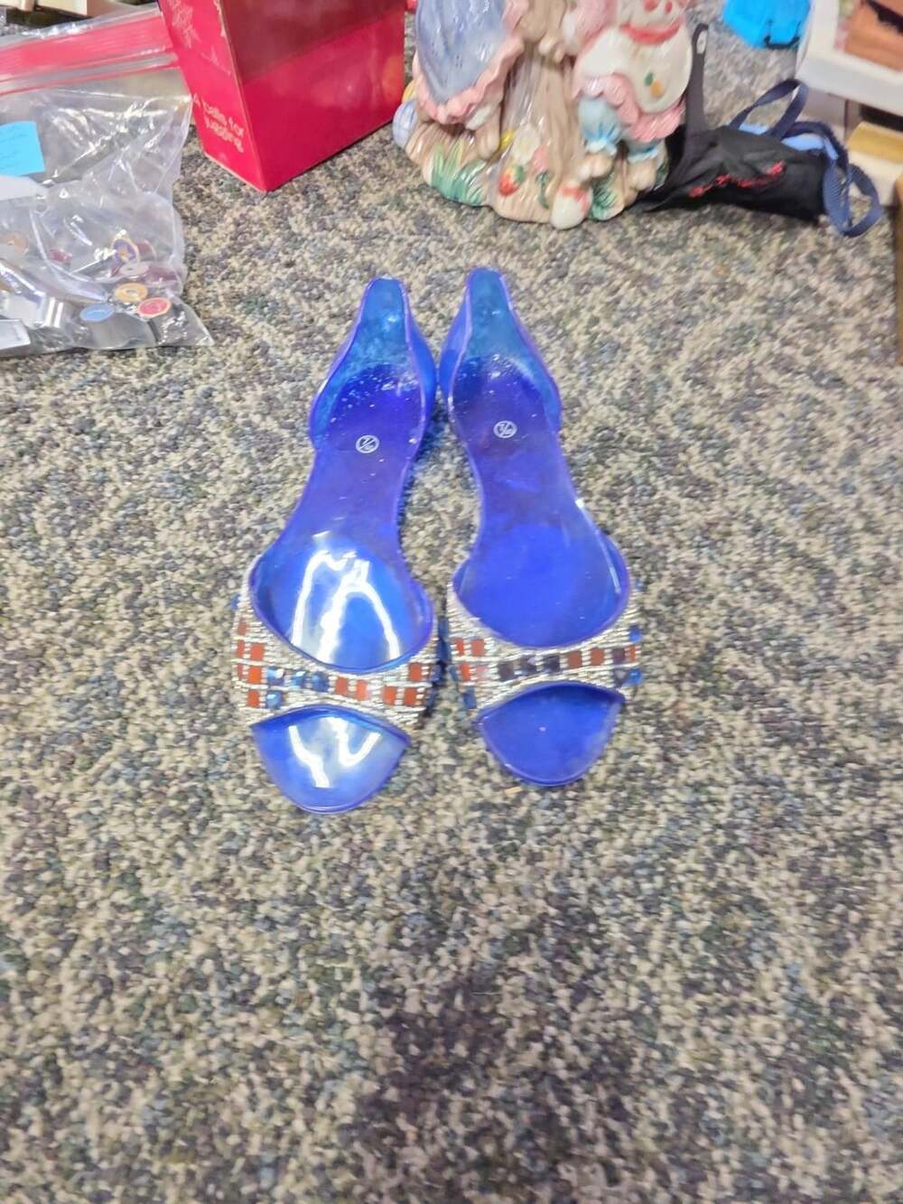 Jelly Sandals Size 7/40 Blue Rhinestone